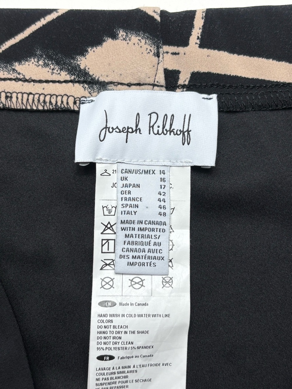 Joseph Ribkoff Abstract Brushstroke Cropped Pants Black Sand 14 Pull On Elastic - Picture 9 of 10
